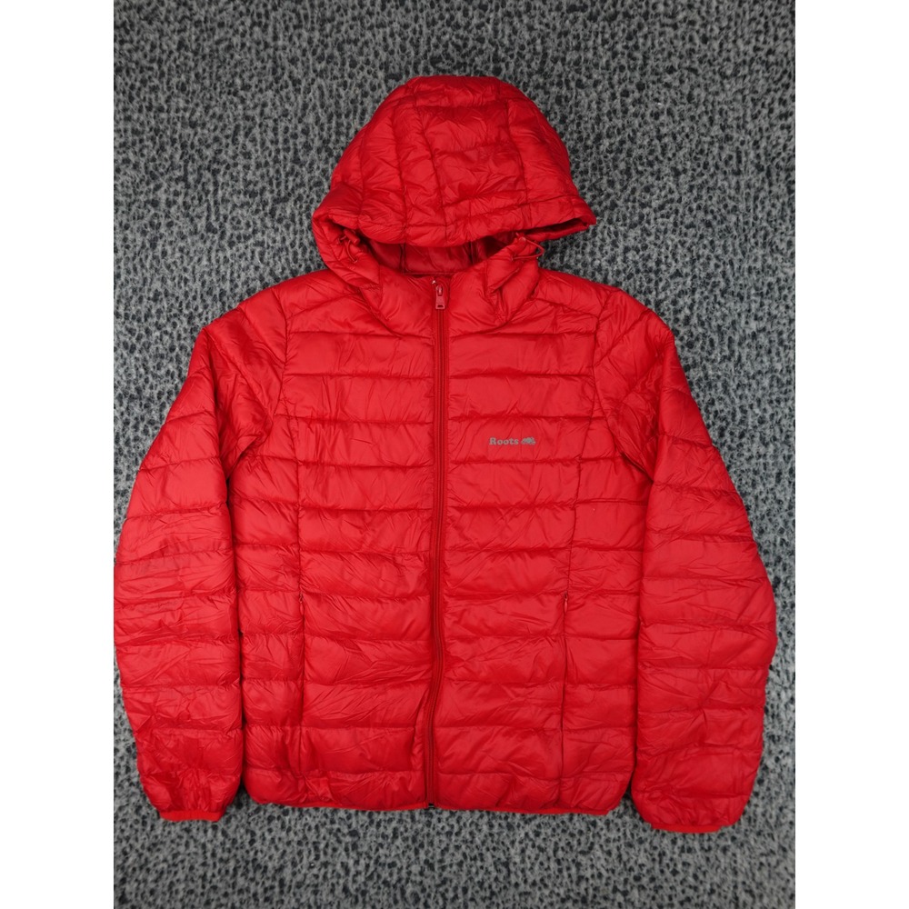 Roots Puffer Jacket Womens Small Red Good 700 Fill Down Hooded Ripstop Shell